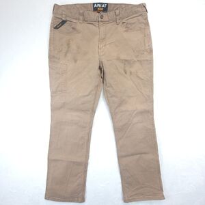 Ariat Rebar Pants Men’s 38x32 (36x29) Khaki M4 Low Rise Straight Canvas
